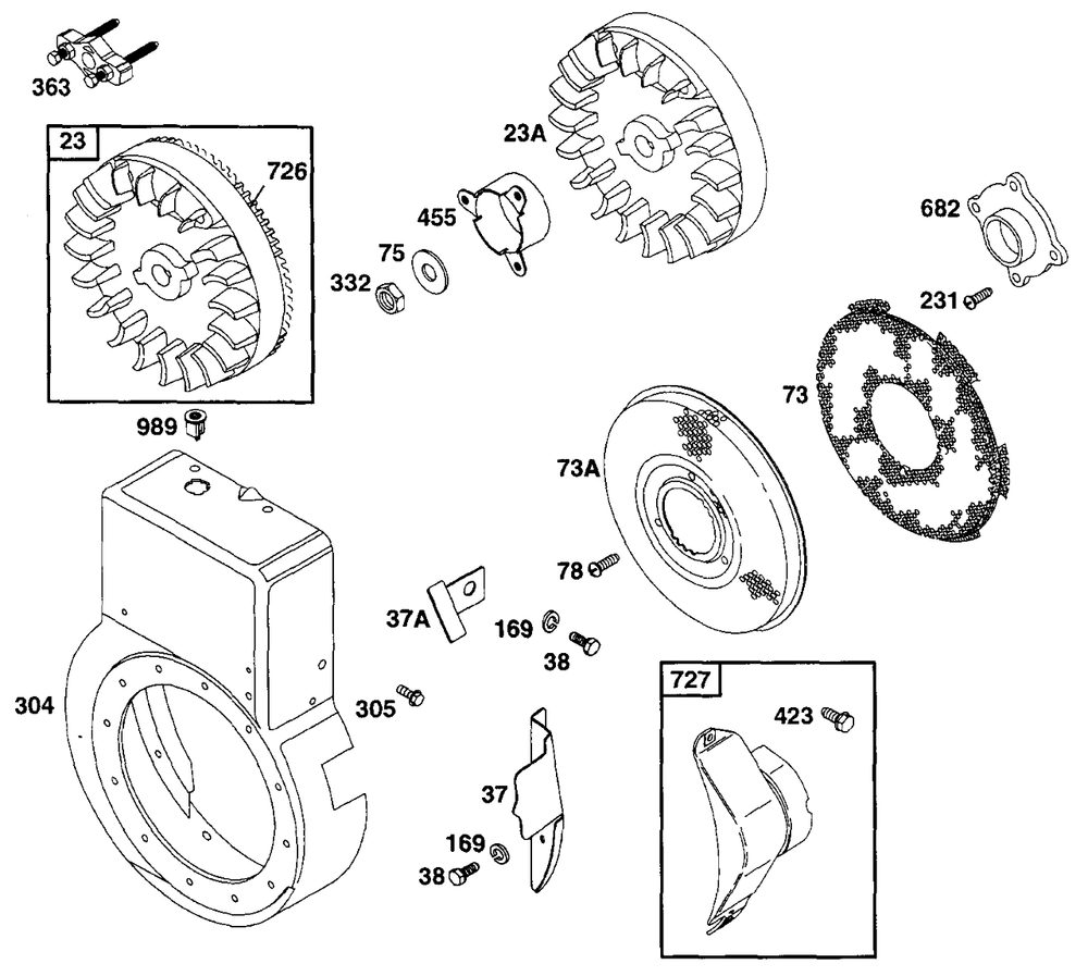 Flywhells, Blowerhsg, Screen Diagram and Parts List for 222417-0151-XX  Briggs and Stratton Engine
